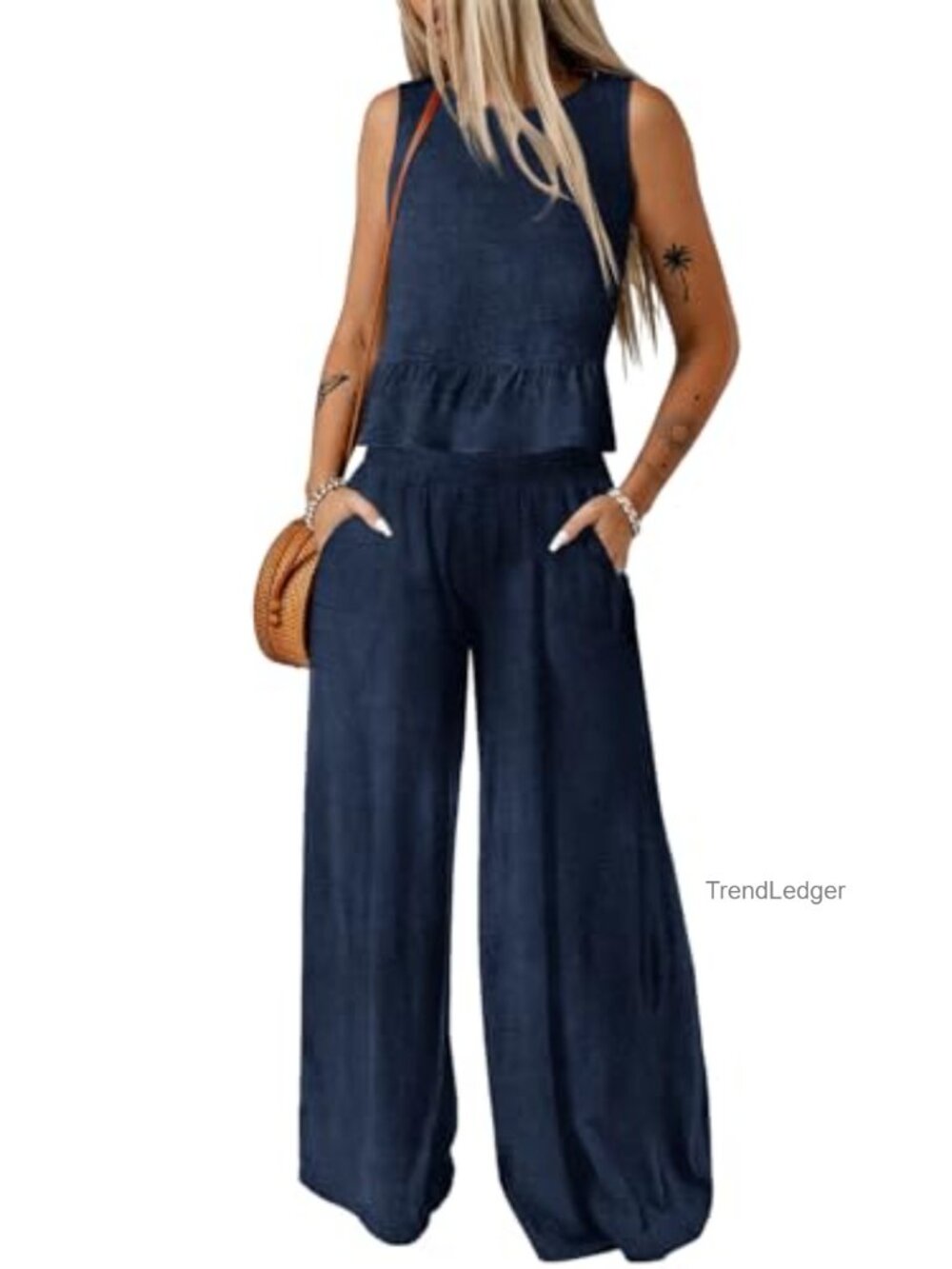 Dokotoo 2 Piece Outfit Sleeveless Tank Top & Wide Leg Pants Set